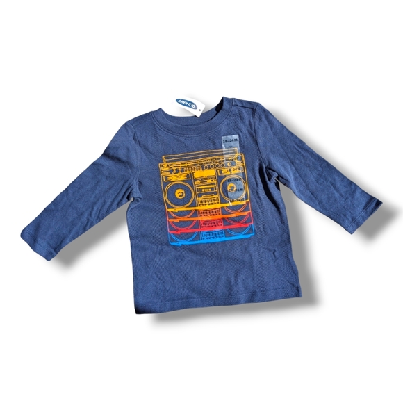 Old Navy Boys 18-24m Blue/Red/Yellow Boombox Long Sleeve Graphic T-shirt - Picture 1 of 5